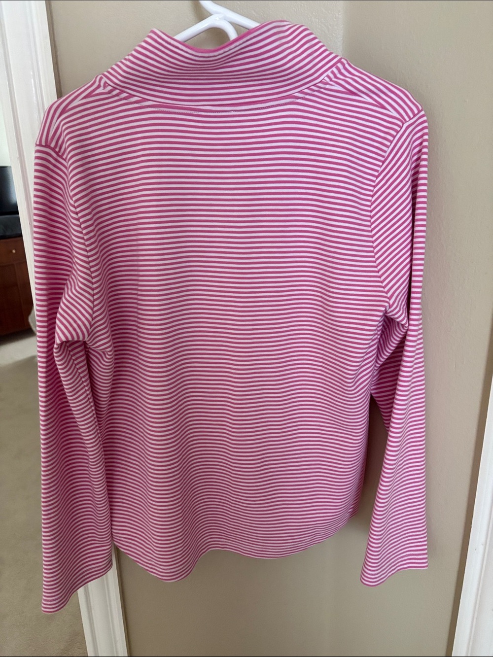 J. Crew Pink and White Striped Quarter-Zip Pullover - Picture 3 of 3